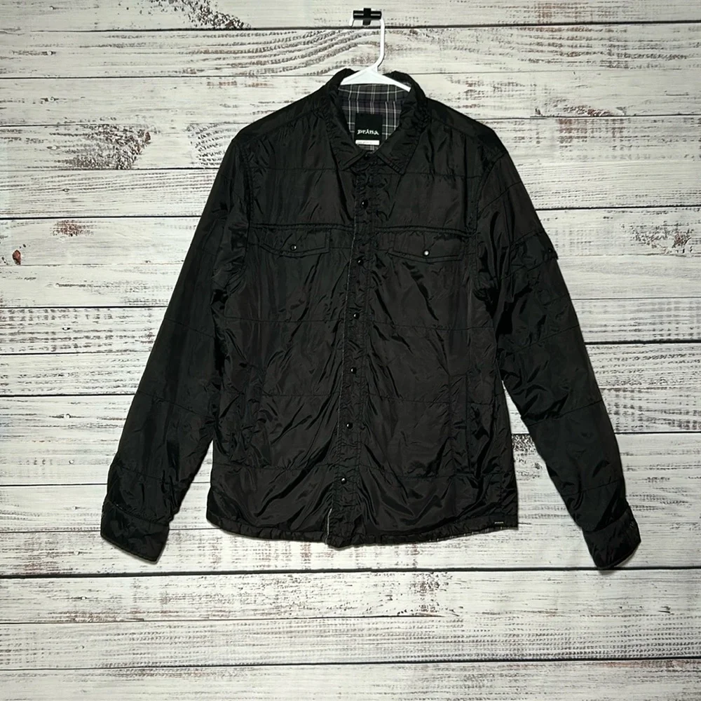 Prana Men's Jacket black and purple plaid Small